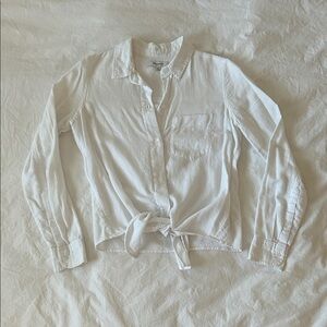 Madewell White Cotton Button Down Shirt with Tie Front